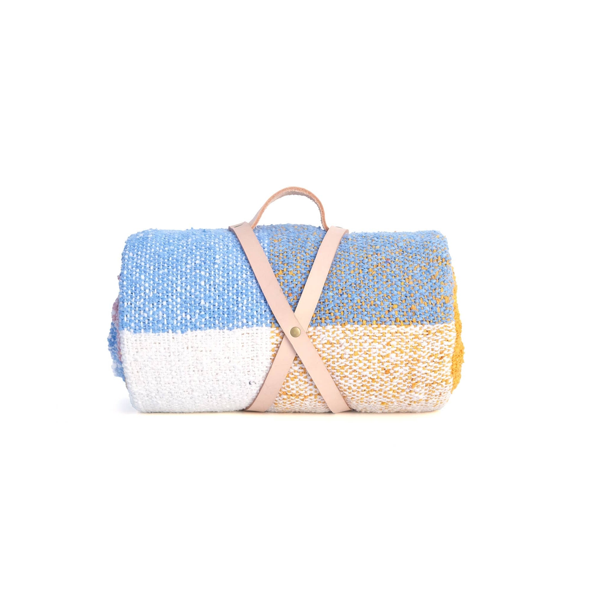 Handwoven blue, pink and yellow striped throw blanket, 79x51", soft cotton-acrylic blend, cozy throw for the bed.