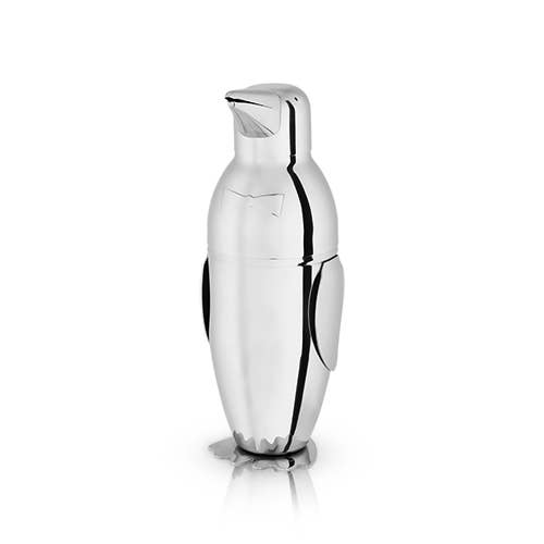 17oz stainless steel cocktail shaker shaped like a penguin, playful barware for mixing drinks with style and charm.