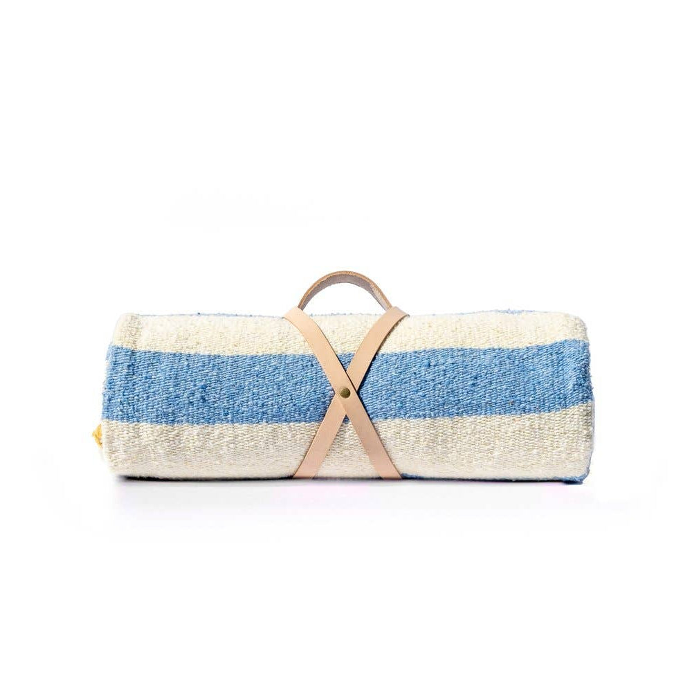 Handwoven sky blue, light pink and yellow hued throw blanket 83x51, soft cotton-acrylic blend. perfect home decor gift.