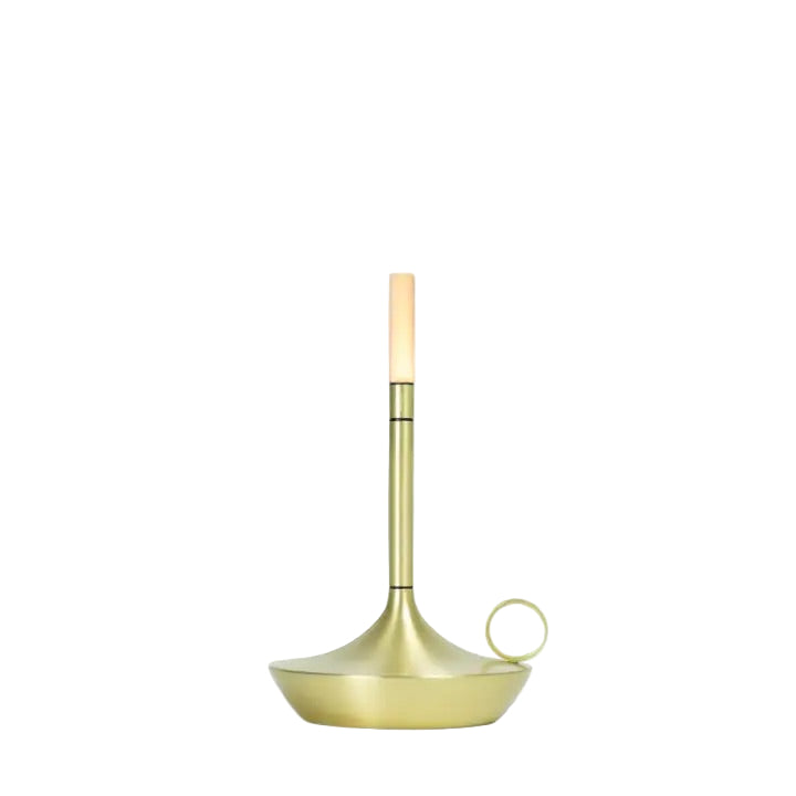 Cordless and rechargeable old fashioned styled light, brass color short. Has 4 light settings and is portable. Perfect for a nightstand.