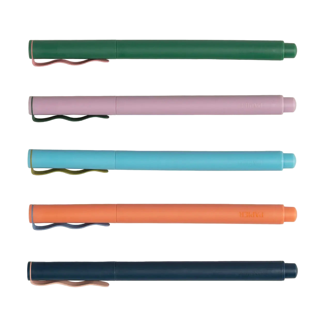 Set of 5 bright and bold fine line pens, in green, peach, purple, blue and navy. Perfect for back to school and the stationary lovers.