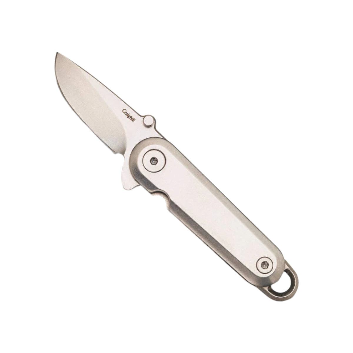Keychain ready stainless steel pocket knife with a stainless steel blade for easy cutting.