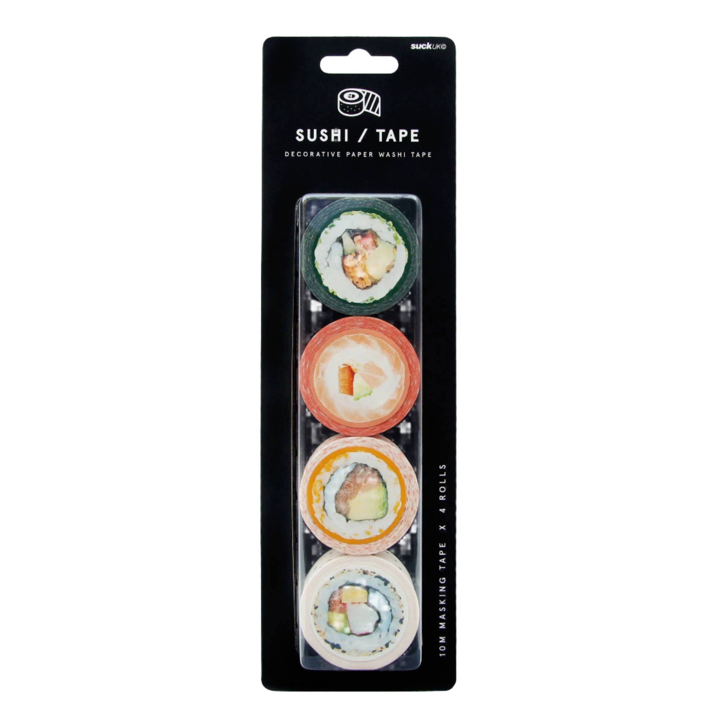 Set of 4 quirky paper tapes designed to look like different sushi delicacies. Perfect for scrapbooking, journaling or gift wrapping.