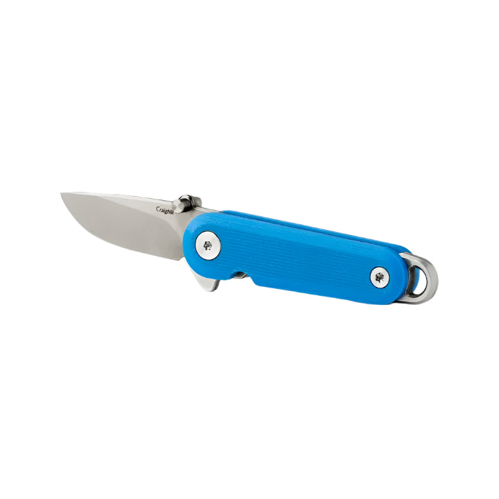 Keychain ready blue stainless steel pocket knife. Stainless steel blade for easy cutting