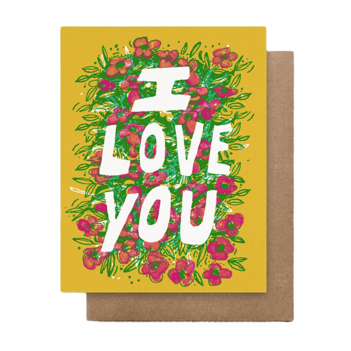 Anniversary card with vibrant blooming flowers with a declaration of love, blank inside