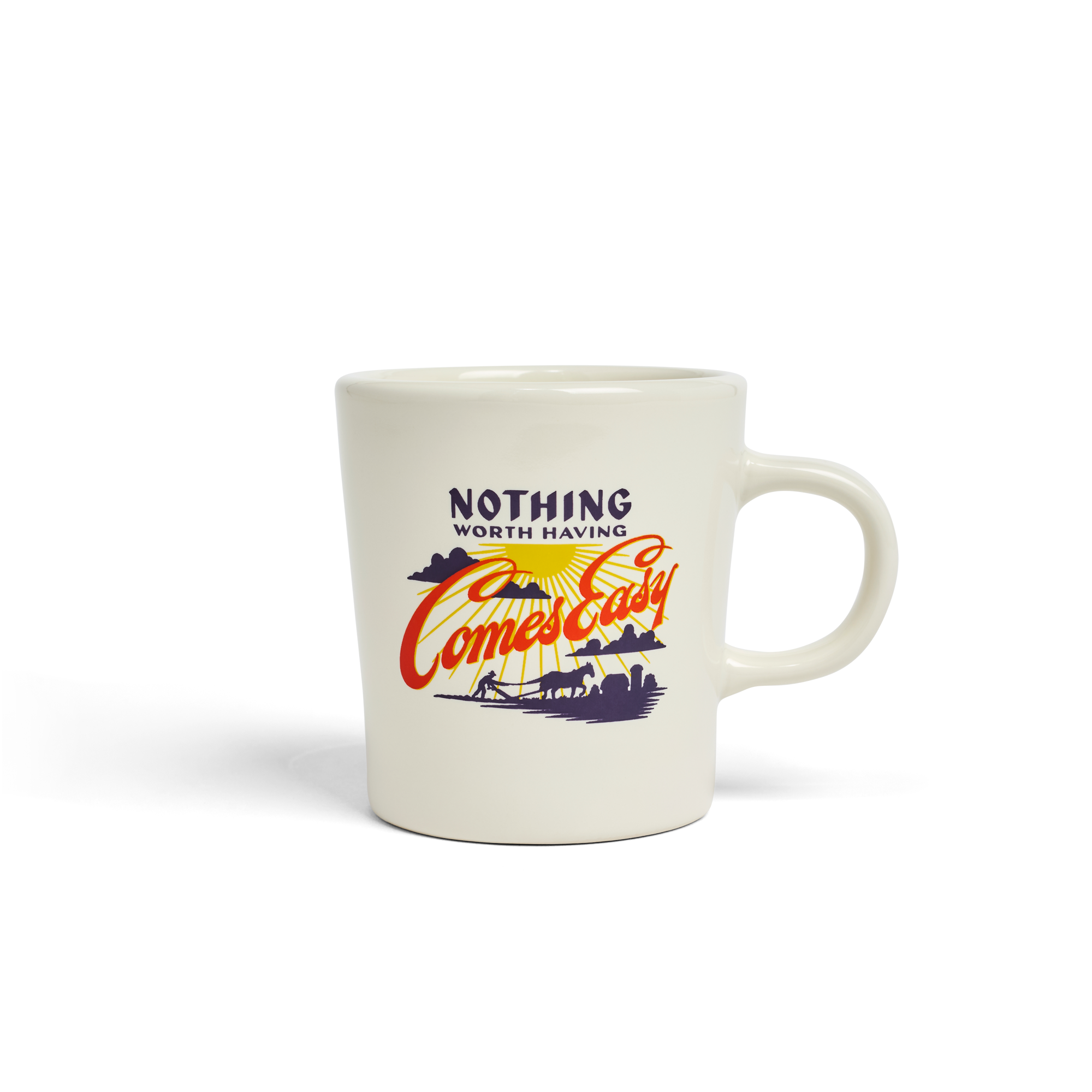 Natural ceramic mug with 'Nothing Worth Having Comes Easy' quote, 9oz size, ideal for coffee, tea, or gifting.