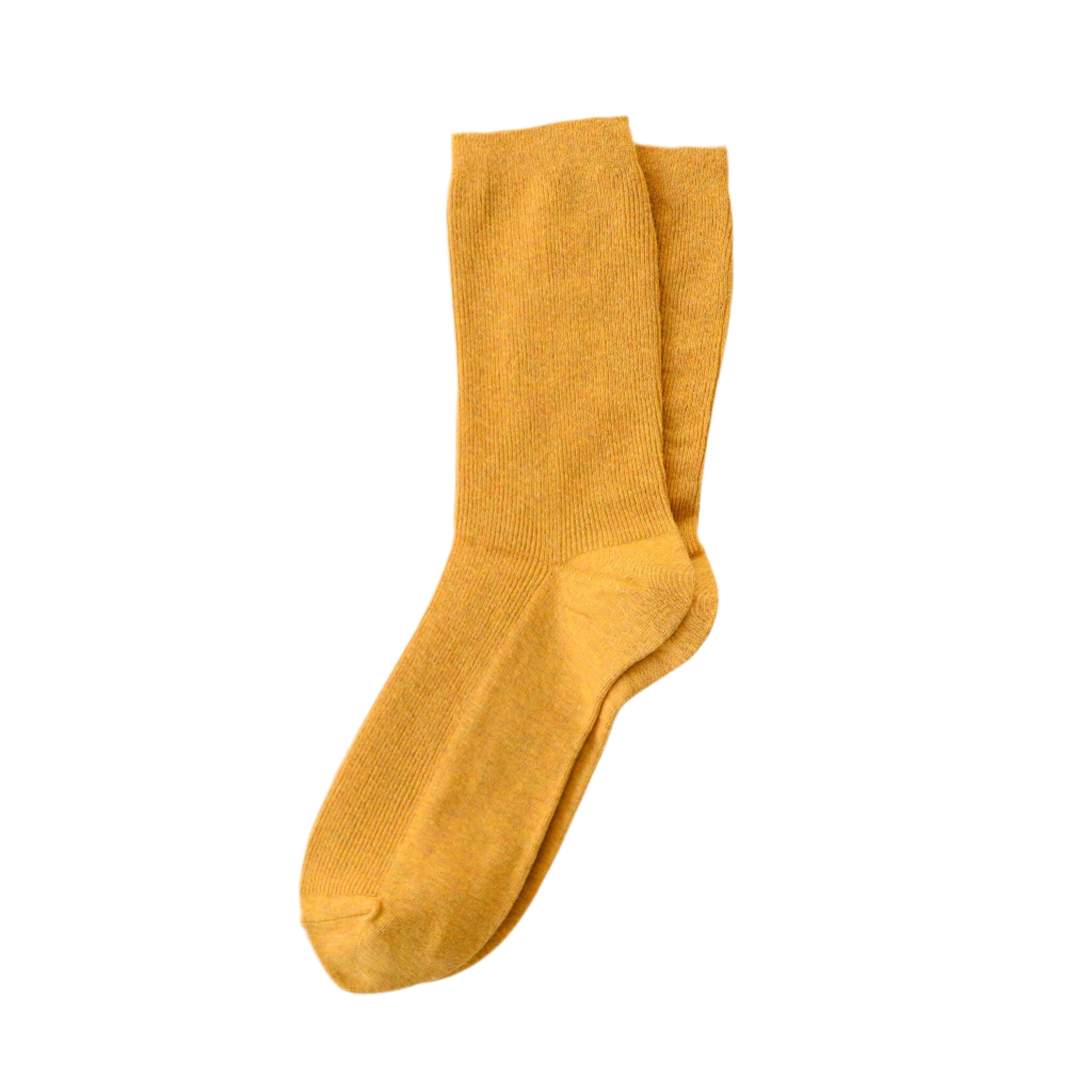 Goldenrod cotton crew socks in a warm solid hue, ideal for cozy layering or a cheerful accent to casual looks.