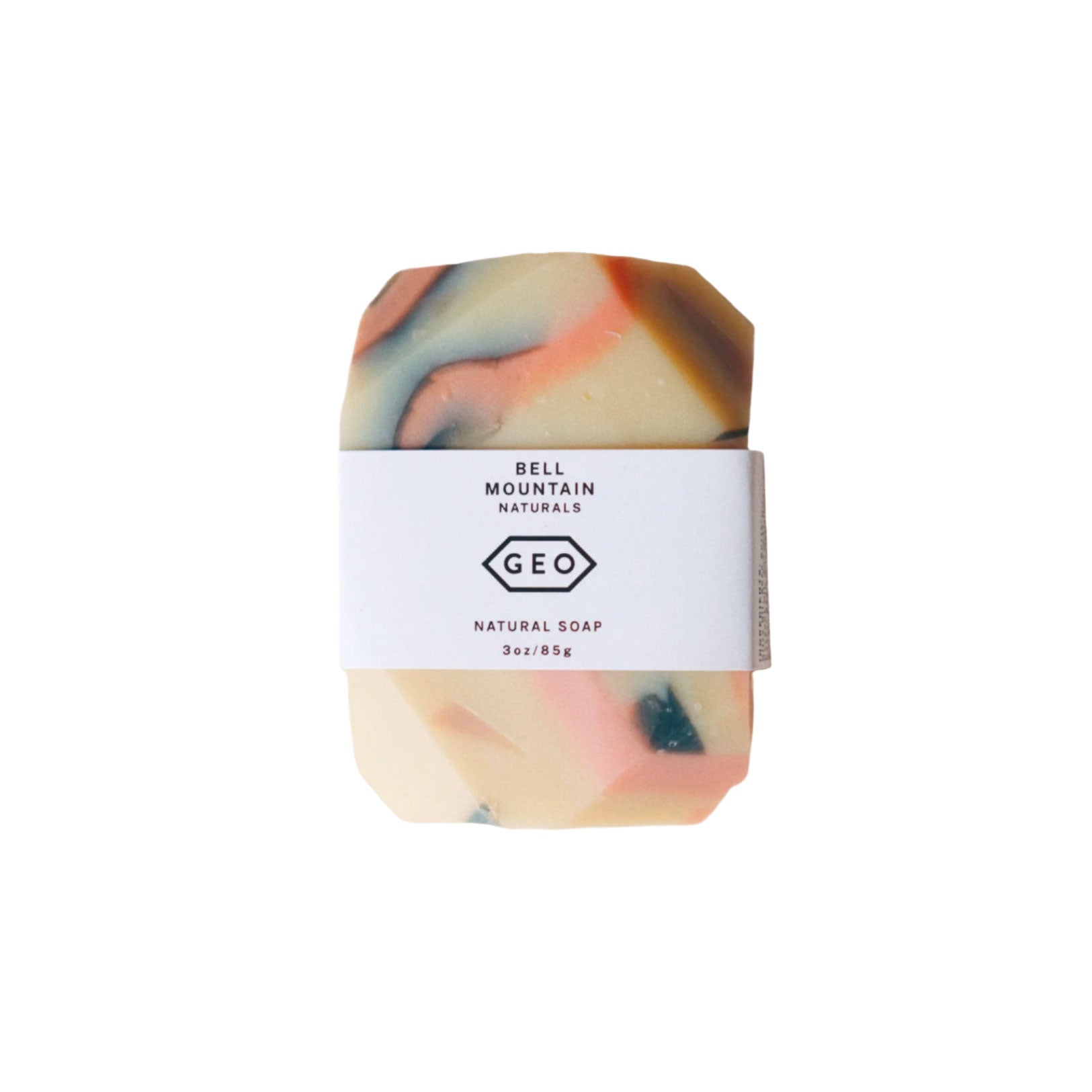 Handmade 3oz soap bar with white and cream geometric design, neutral scent, eco-friendly gift-ready skincare.