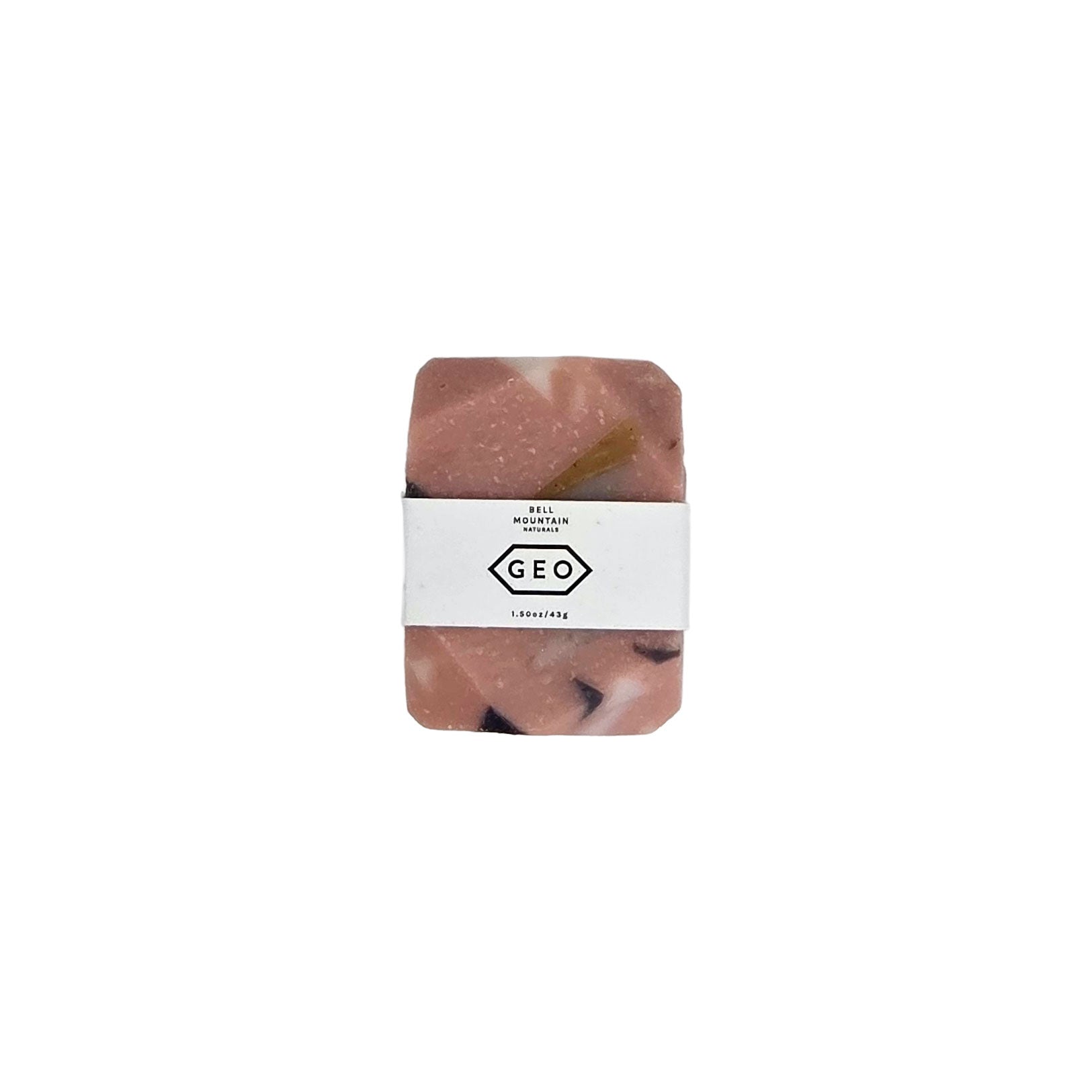 1.5oz pink gem-shaped soap bar with black spruce & grapefruit scent, handmade with plant-based oils for sustainable skincare.