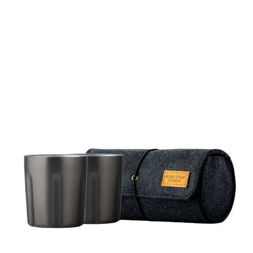 Gunmetal Firelight tumbler 2-pack, 10.5oz each, in wool felt case, ideal for whiskey nights, tailgates, or BBQ's.