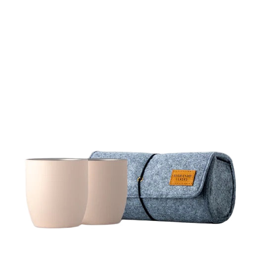 Rose Parkside tumbler 2-pack, 10.5oz stainless steel wine-glass design, with wool felt case, perfect for picnics or concerts.