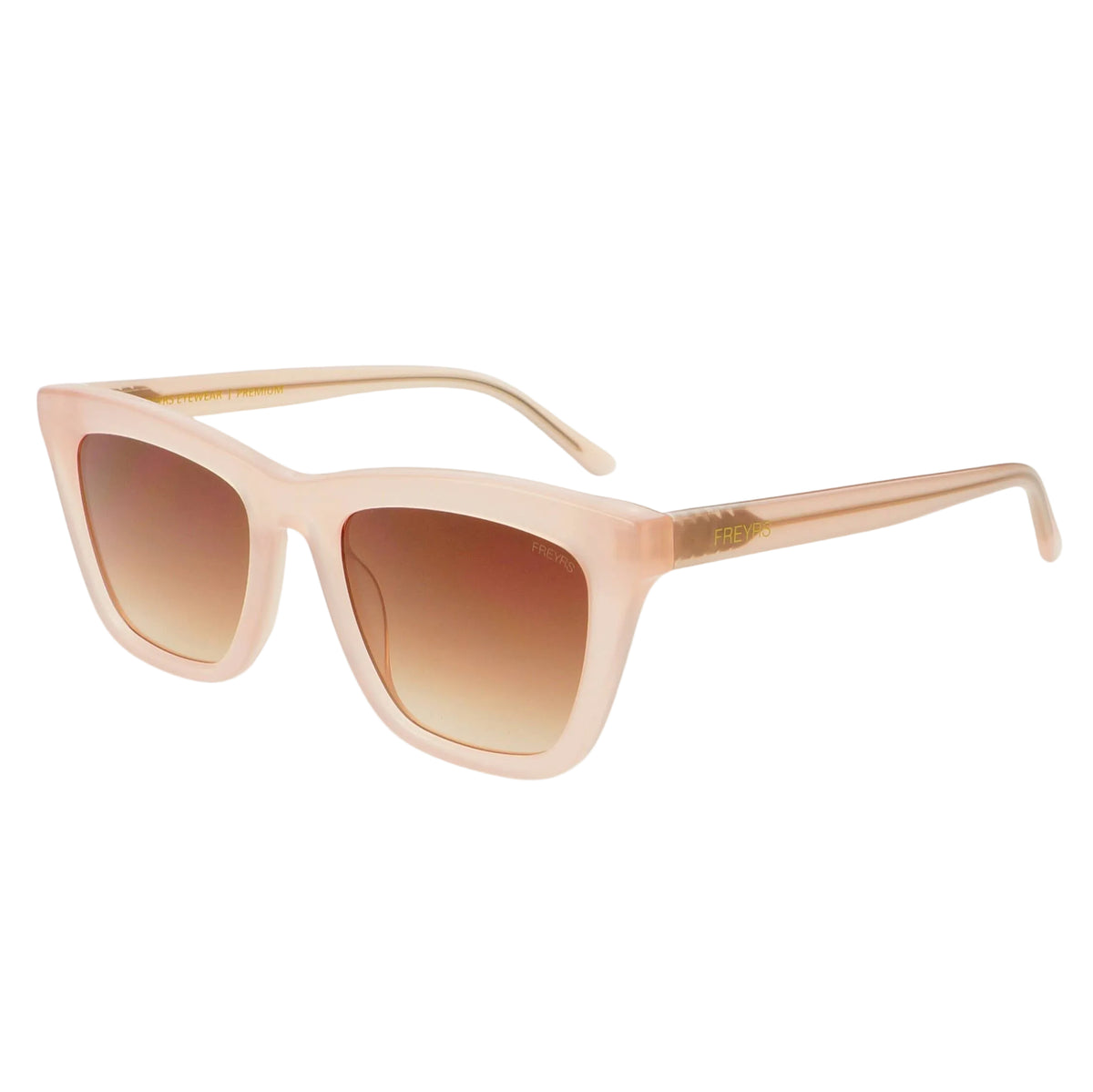 Pink sunglasses with gradient lenses on a white background