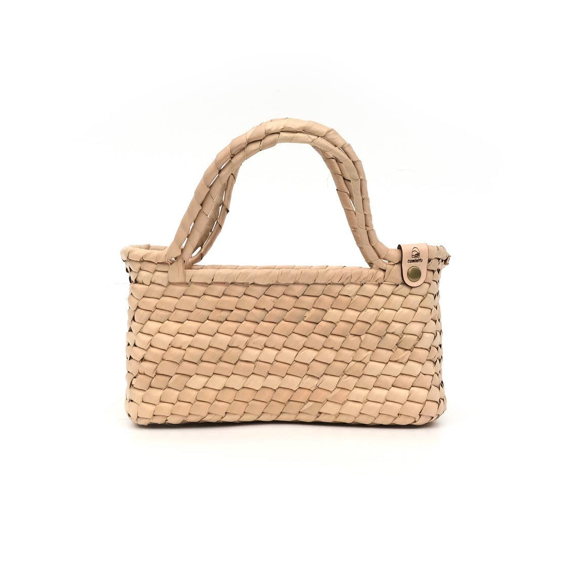 Woven handbag on a white background