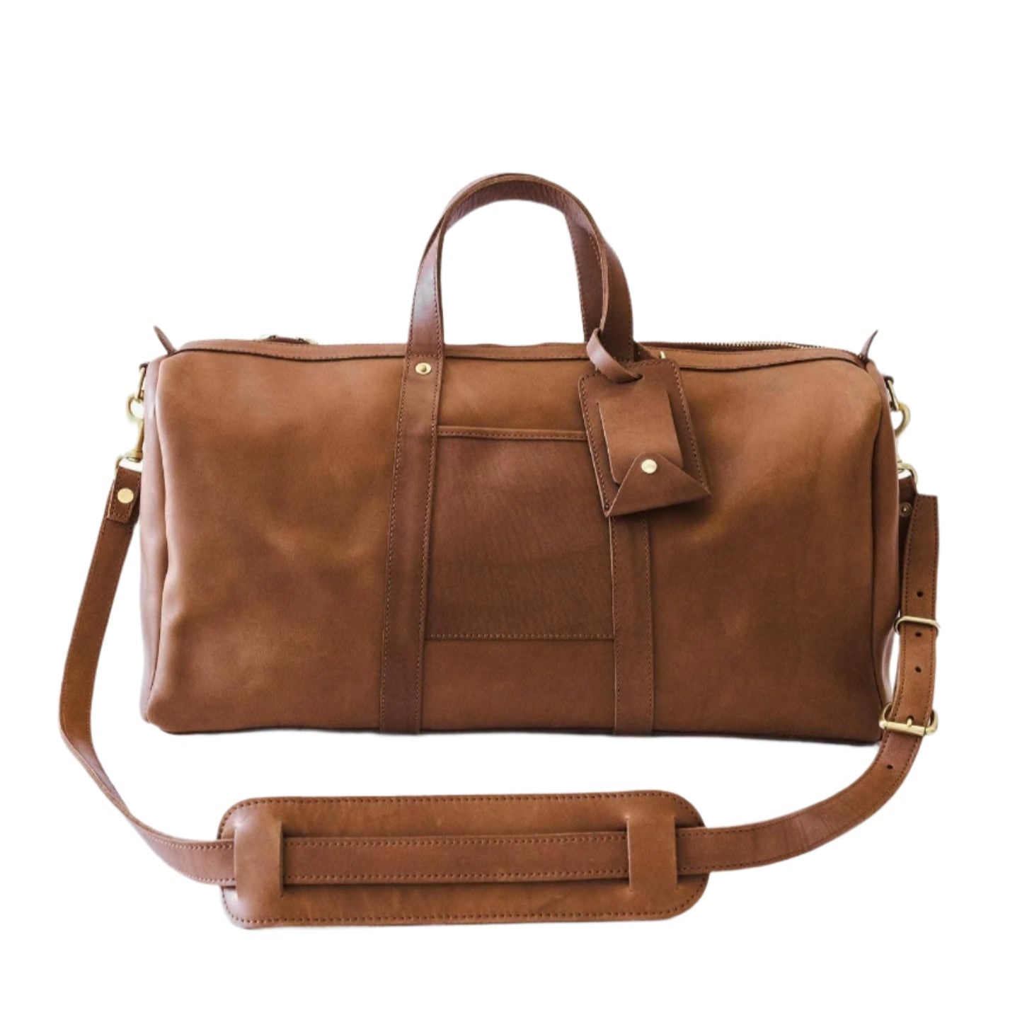 Tan Leather Travel Duffle Bag