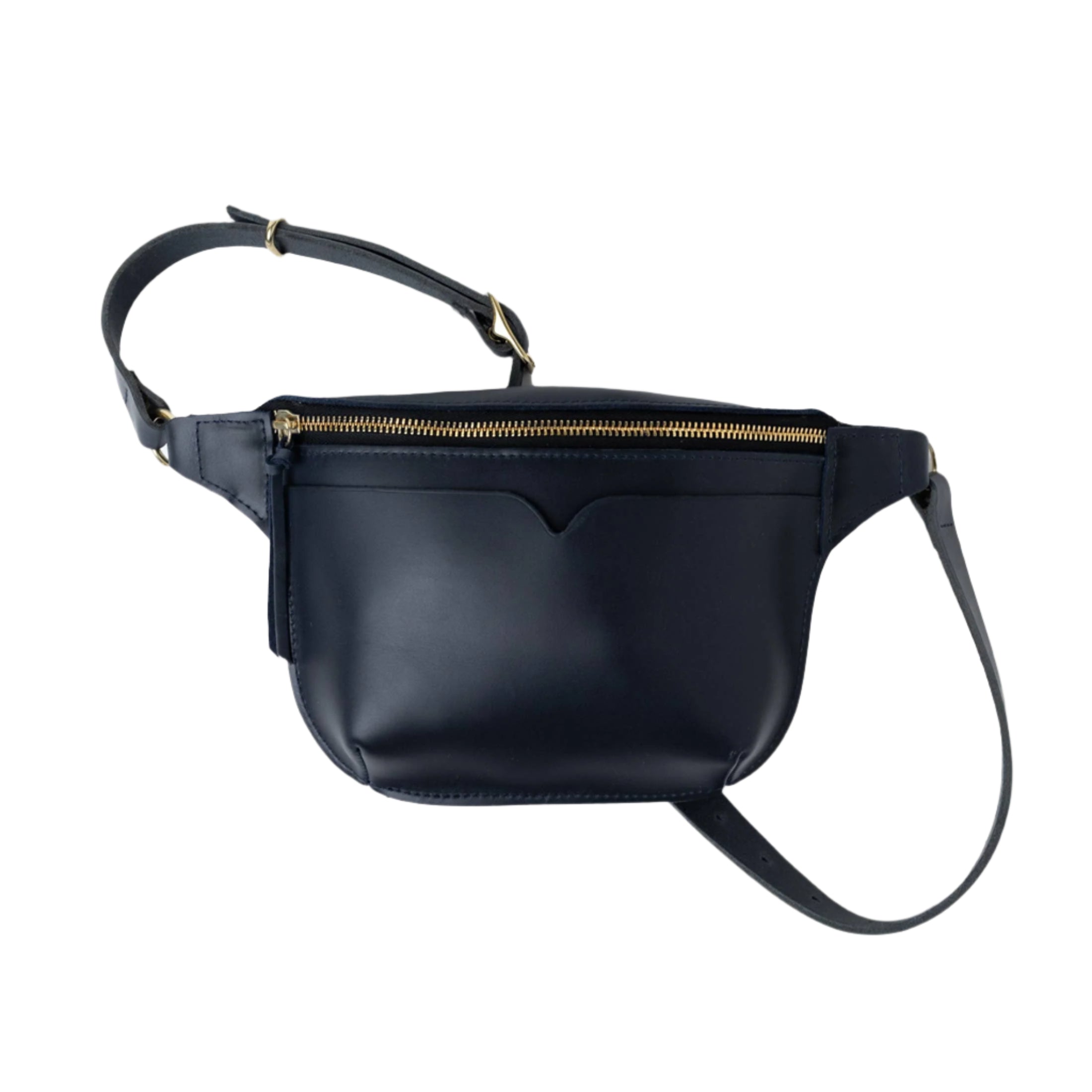Black leather sling bag with adjustable strap, sleek unisex crossbody in a timeless design for travel or everyday use.