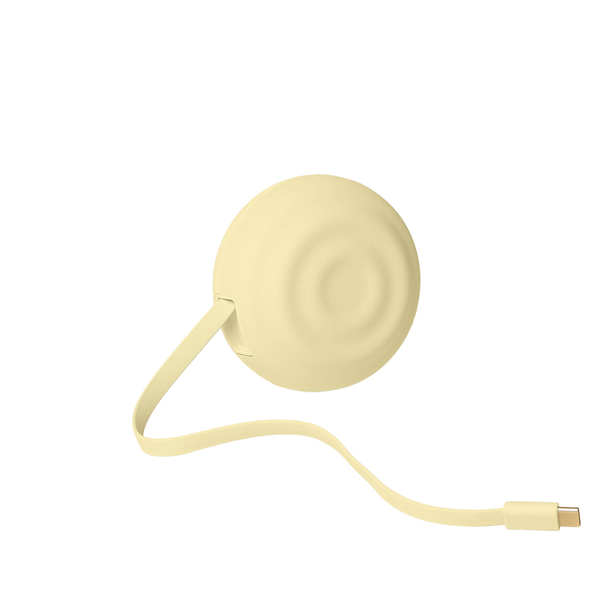 Butter colored retractable charger on a white background