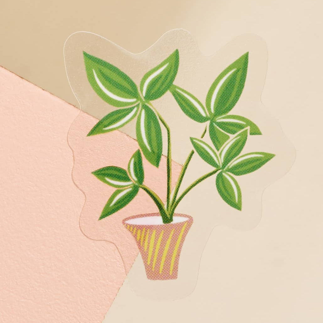 2 inch decorative transparent sticker with the illustration of a Money Tree plant.