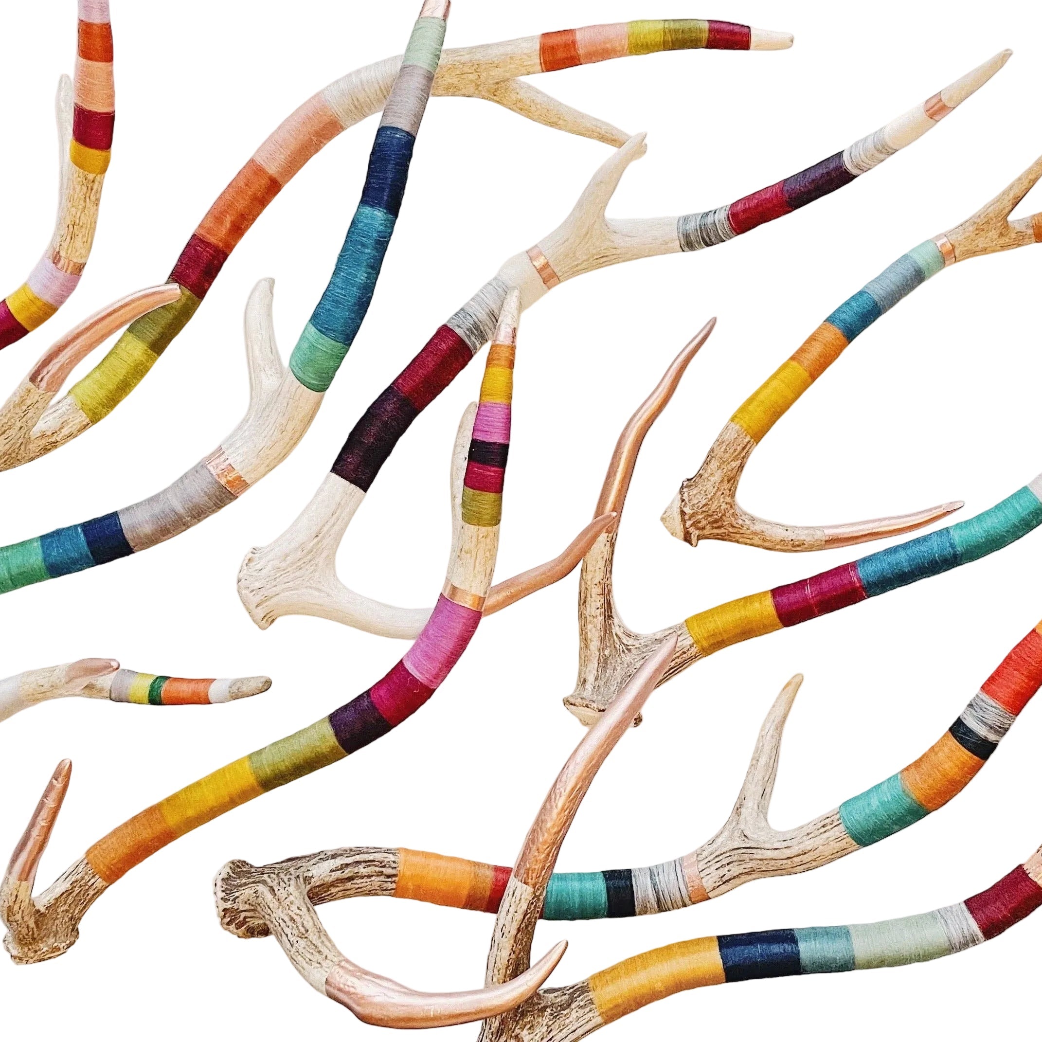 Large Axis Wool Wrapped Deer Antler with Copper