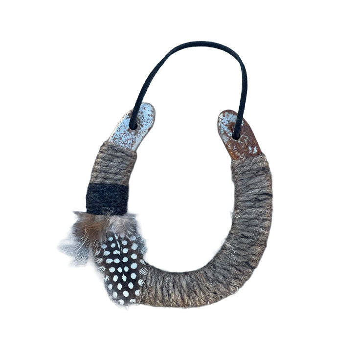 Gray + Feather Accent Lucky Horseshoe