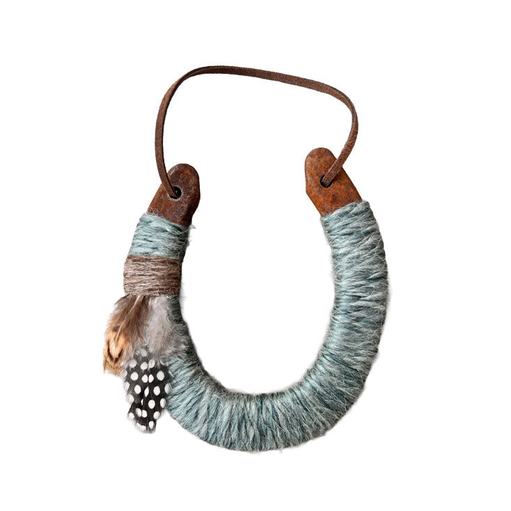 Pewter + Feather Accent Lucky Horseshoe