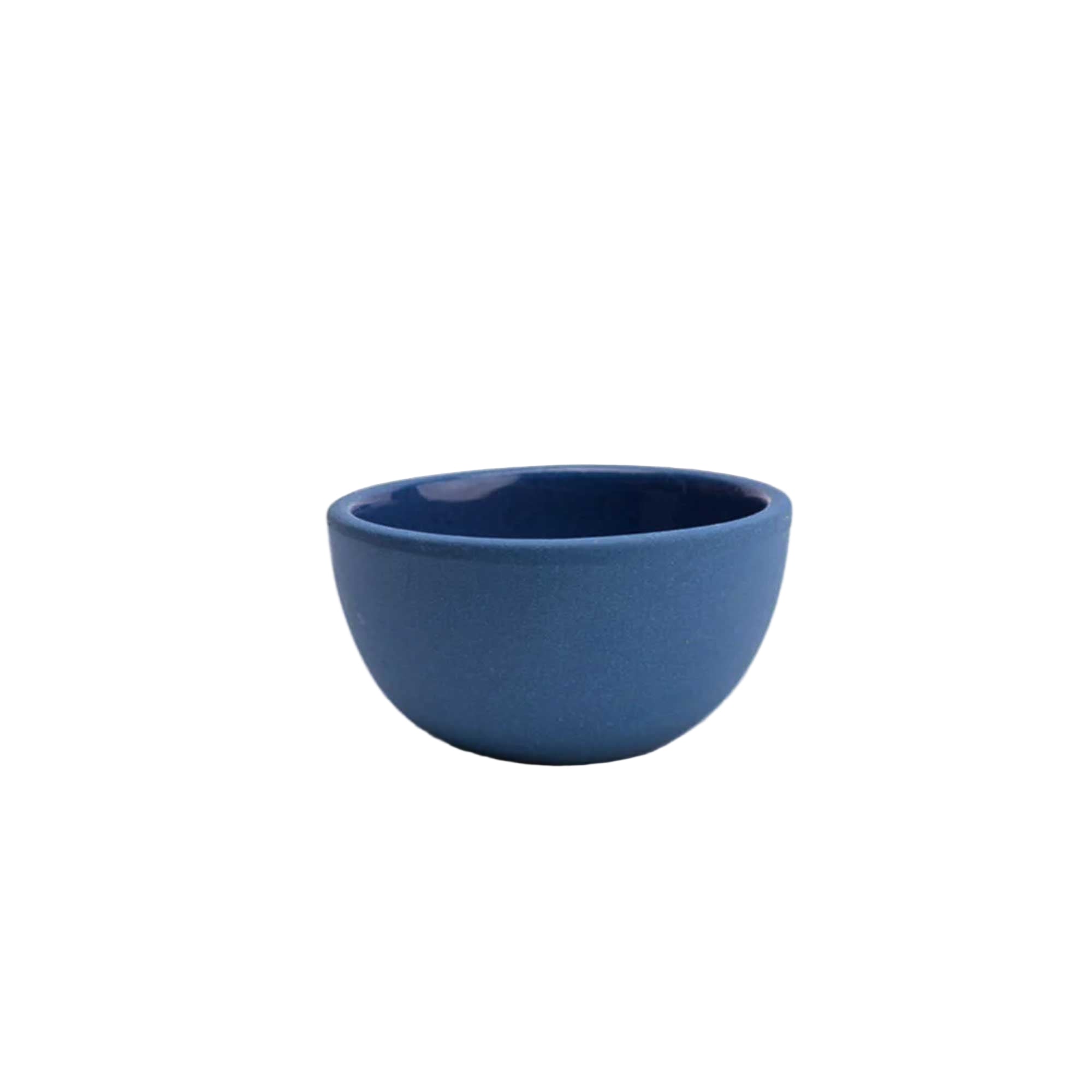 Small handmade ceramic bowl 4x4.25 with dark blue matte speckled finish and glazed interior, great for sweets or sides.