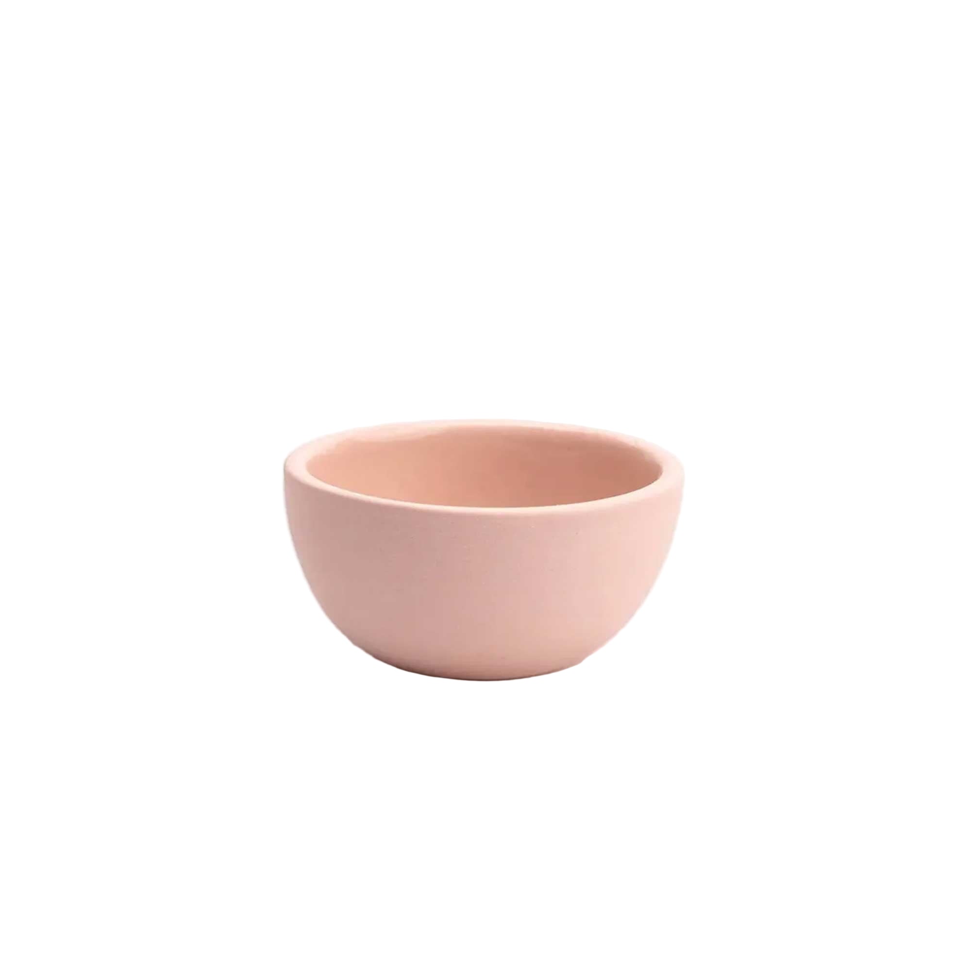 Small handmade ceramic bowl 4x4.25 with pink matte speckled finish and glazed interior, ideal for snacks or sides