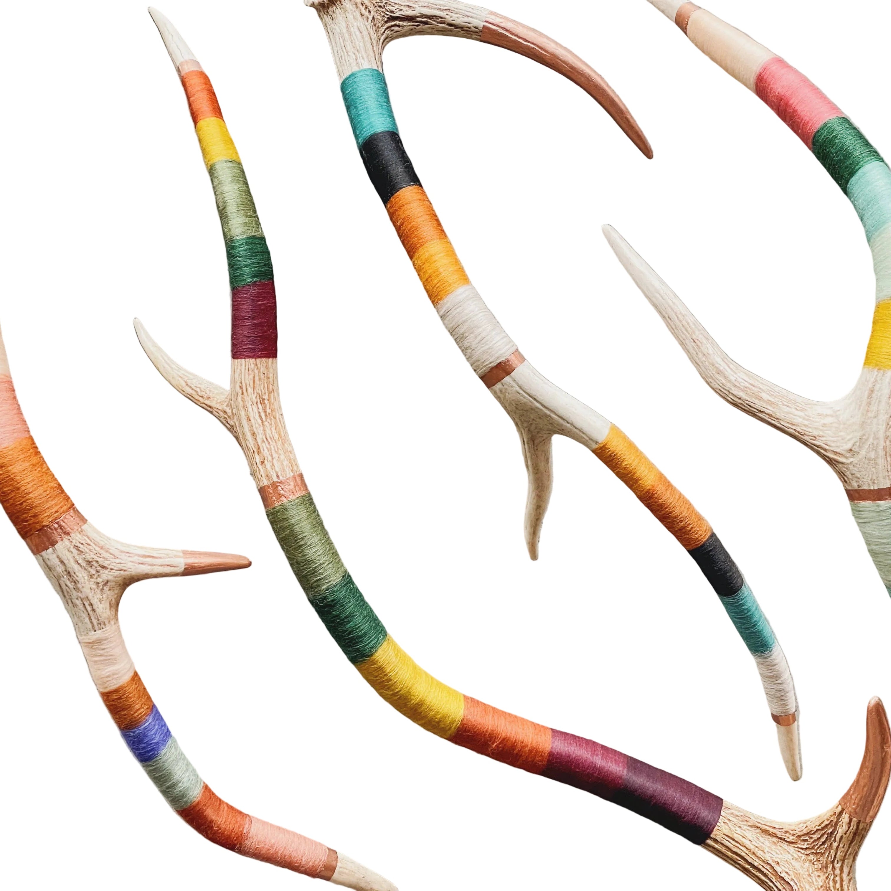 Large Axis Wool Wrapped Deer Antler with Copper