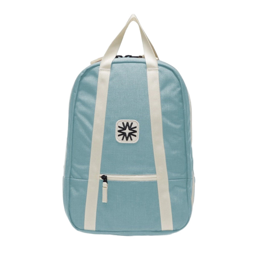 Baby blue canvas Arrow Pack backpack with adjustable straps, lightweight design ideal for school or casual outings