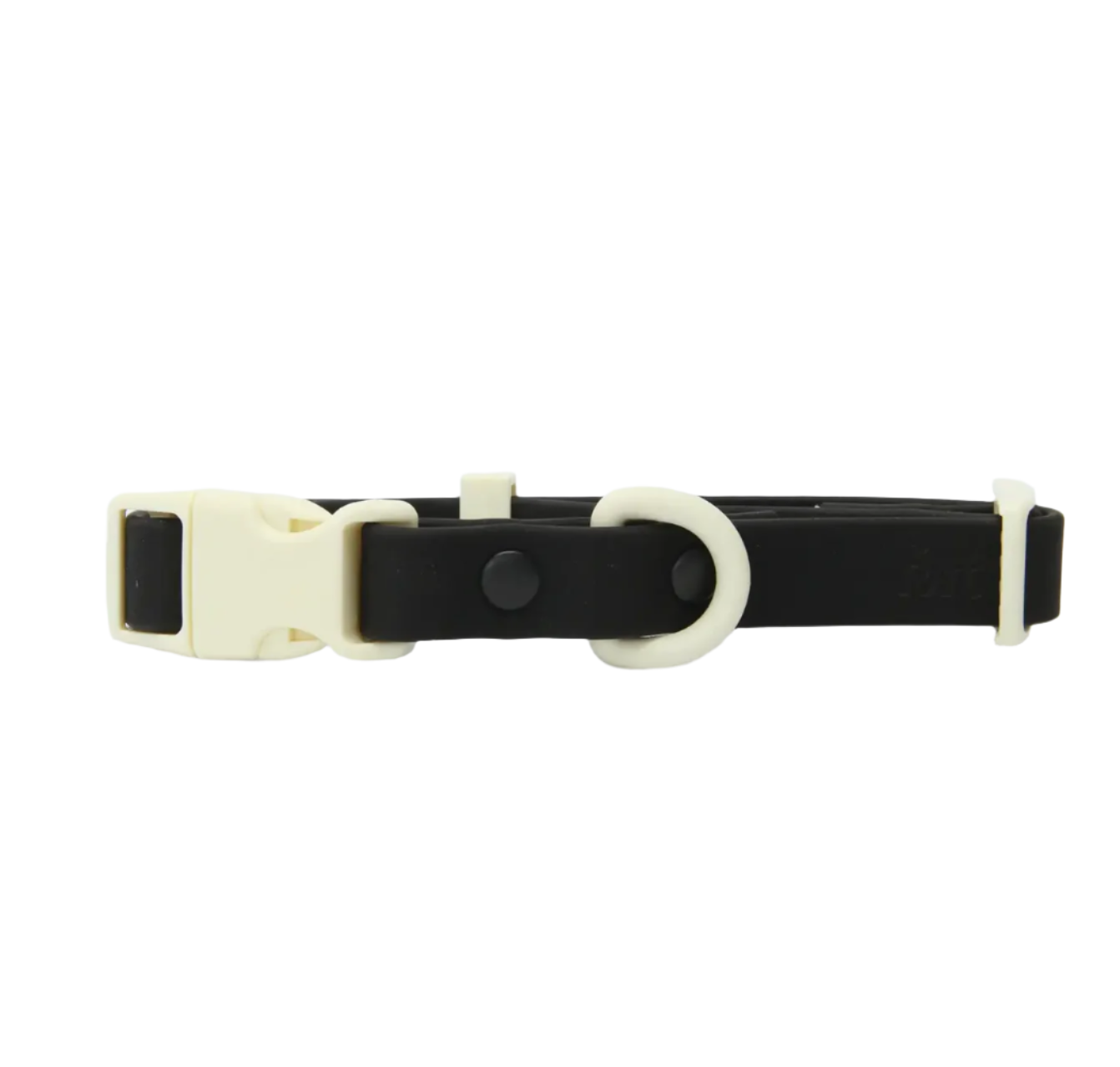Black waterproof dog collar with ivory accents, adjustable fit for large breeds, durable buckle for secure everyday wear
