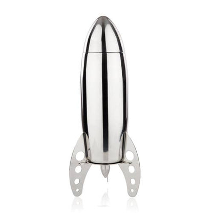 24oz stainless steel rocket cocktail shaker with stand, space-themed barware for stylish and playful drink mixing.