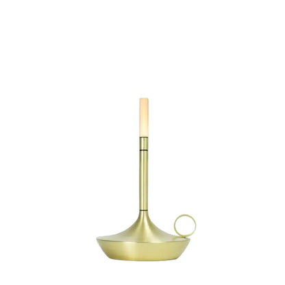 Cordless and rechargeable old fashioned styled light, brass color short. Has 4 light settings and is portable. Perfect for a nightstand.