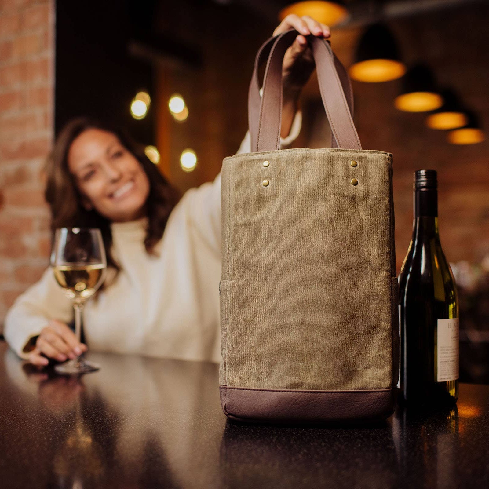 Khaki 2 Bottle Insulated Wine Tote
