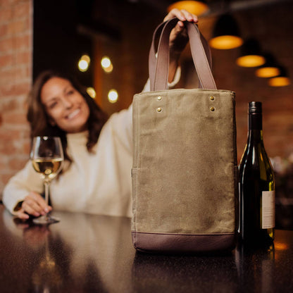 Khaki 2 Bottle Insulated Wine Tote
