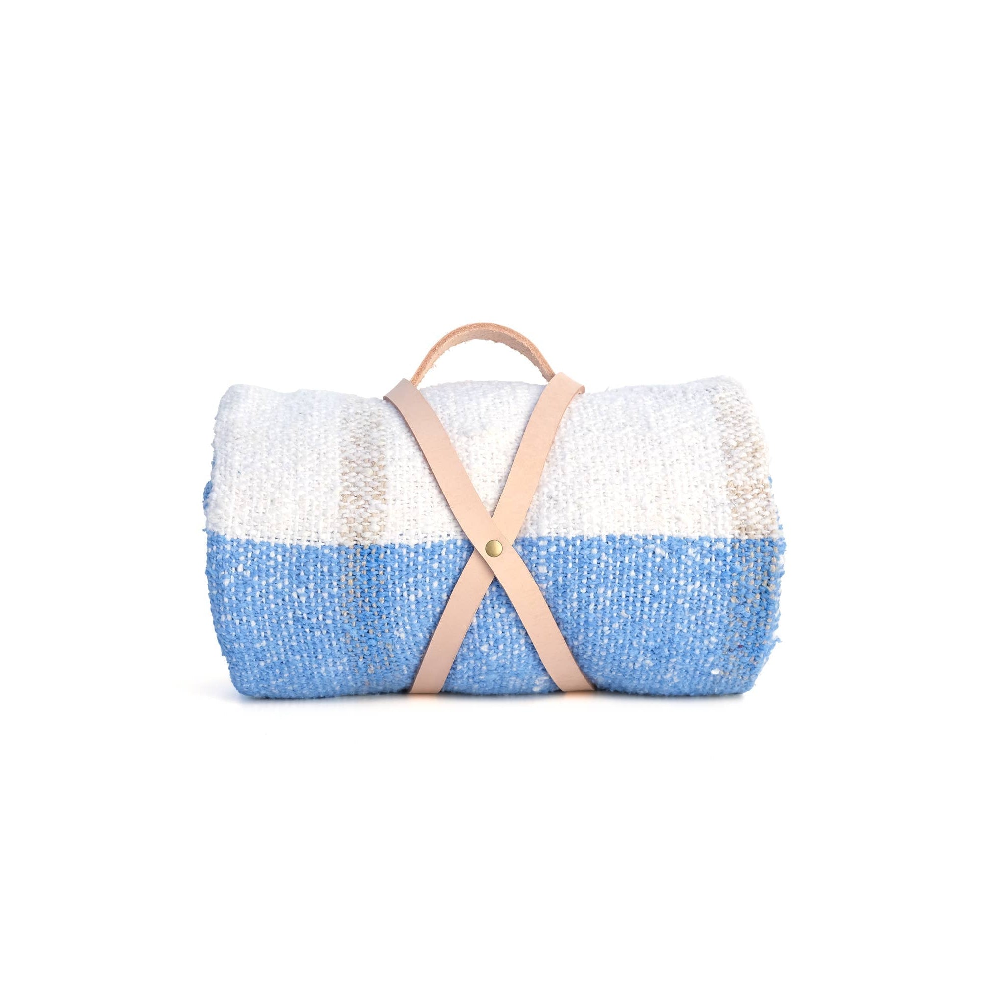 Handwoven blue & cream striped throw blanket, 79x51 inches, soft cotton-acrylic blend, perfect for cozy home decor.