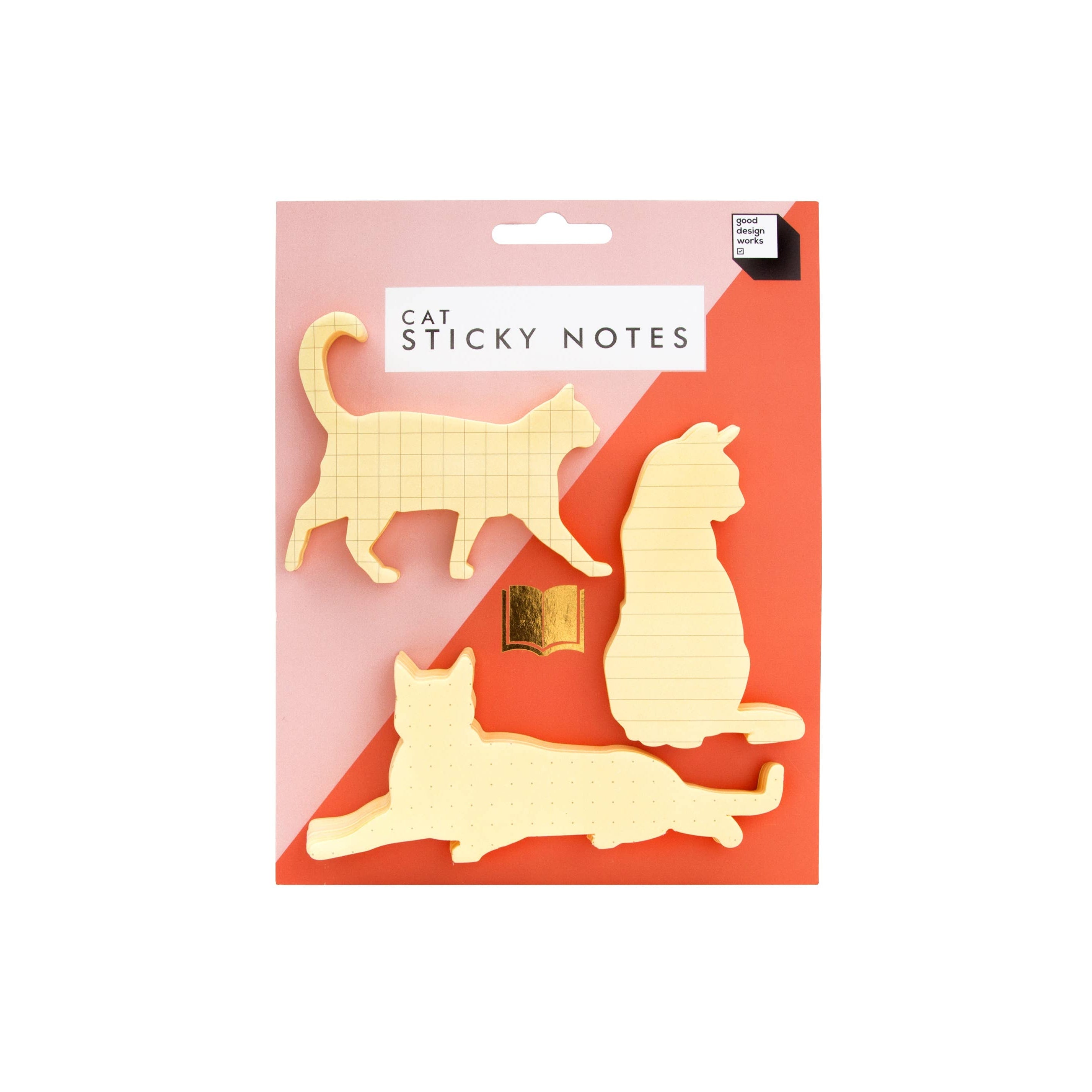 Set of 3 small sticky notepads in the shapes of cats. Cute gift for students, teachers or a coworkers desk.