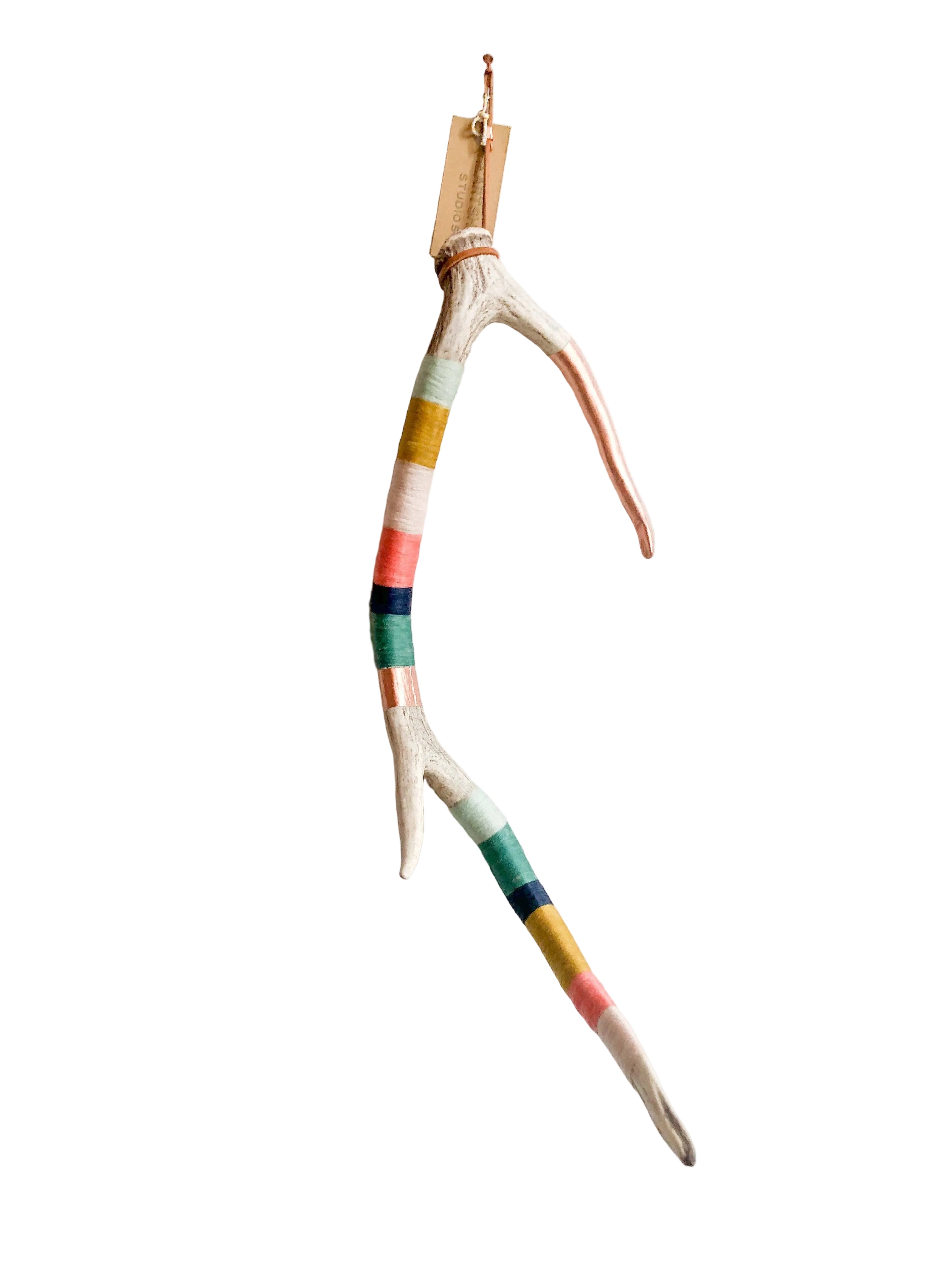 Large Axis Wool Wrapped Deer Antler with Copper
