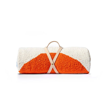 Handwoven throw blanket with a yellow, blue and red design, 83x51", soft cotton-acrylic blend, perfect color pop for home decor. 