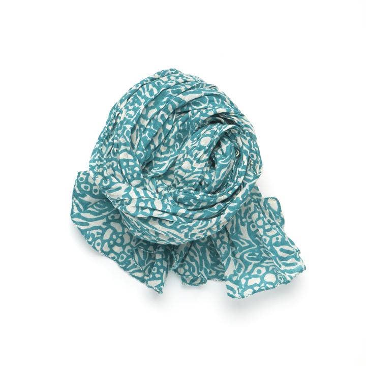 Fair trade made scarf in celestial turquoise, 20x80 inches, lightweight woven fabric, add fun style to any outfit.
