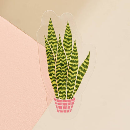 2 inch decorative transparent sticker with the illustration of a Snake Plant.