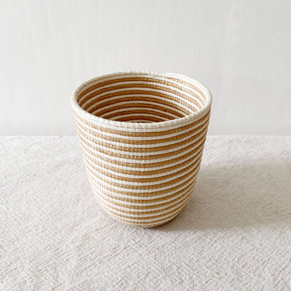 Handwoven Striped Sisal Planter Basket