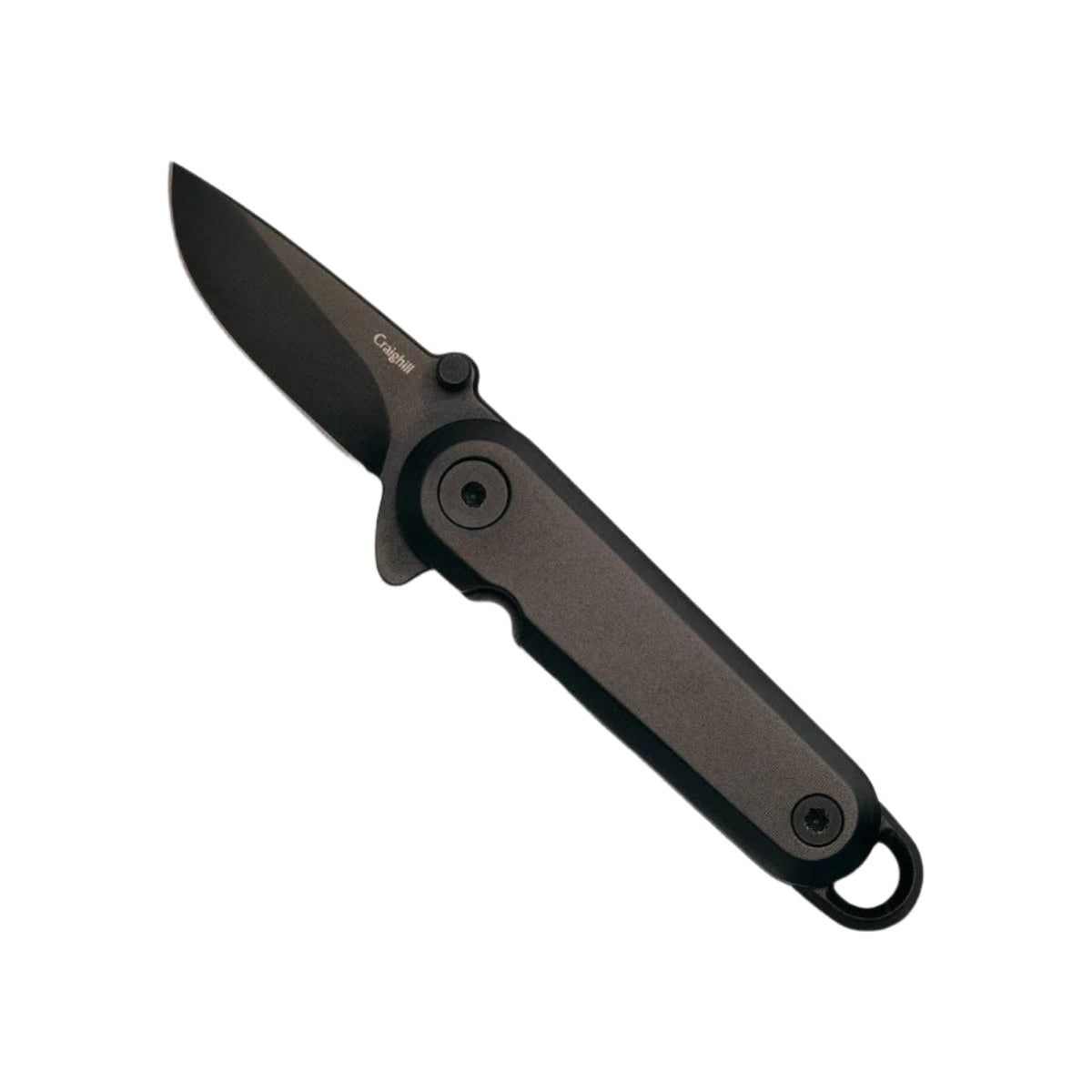 Keychain ready black stainless steel pocket knife, with a stainless steel blade for easy cutting.