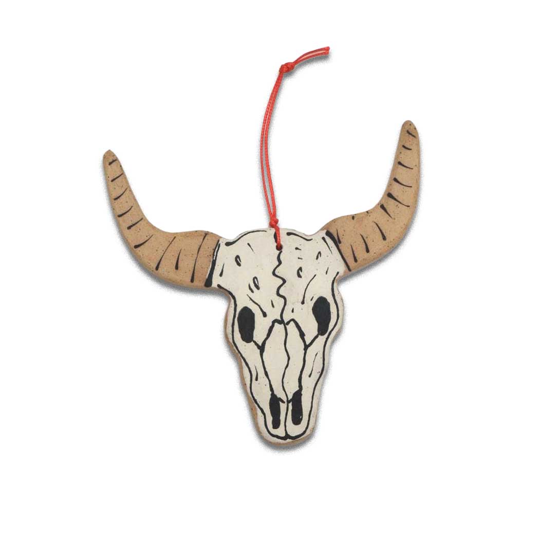 Ceramic Longhorn Skull Ornament 