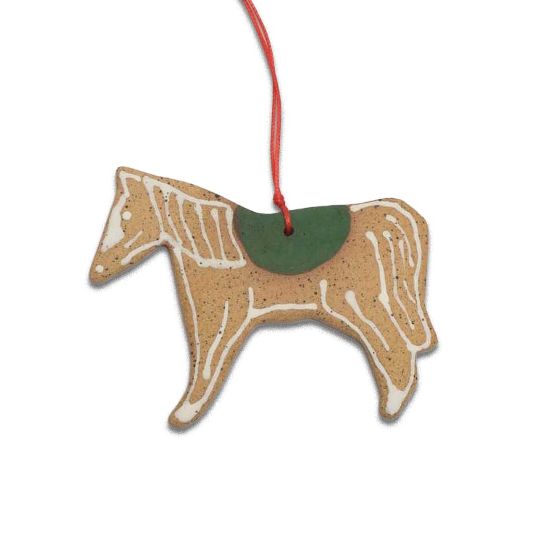 Ceramic Horse Ornament : Golden with green saddle