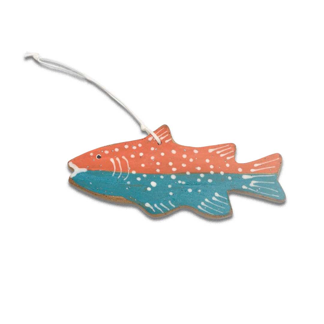 Ceramic Fish Ornament: orange/teal