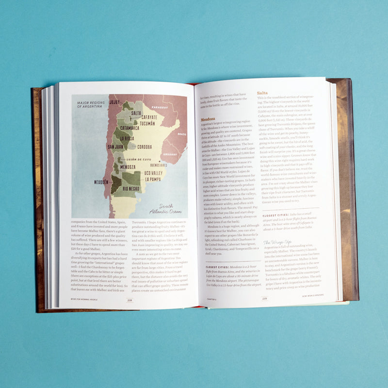 Open pages of fun, informative book about wine