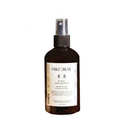 8 oz misting spray hand sanitizer made with essential oils and aloe, earthy spice scent