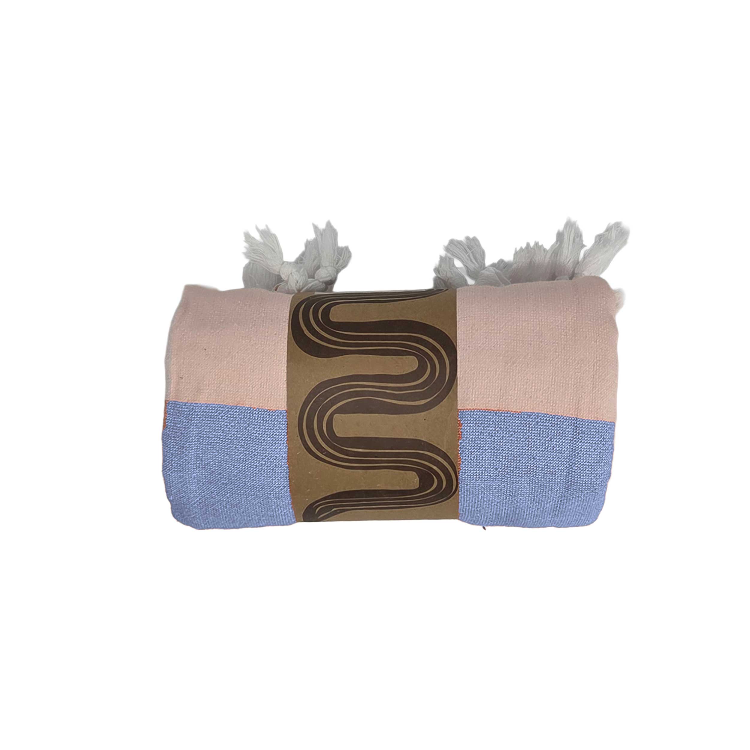 Lightweight, fast drying towel in lilac and puce stripes with tasseled edges. Perfect for picnics and hiking