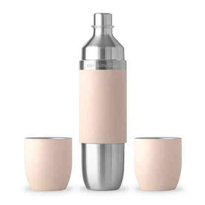 750ml insulated stainless steel flask in rose with 2 magnetic tumblers, perfect for picnics, parties, or gifting