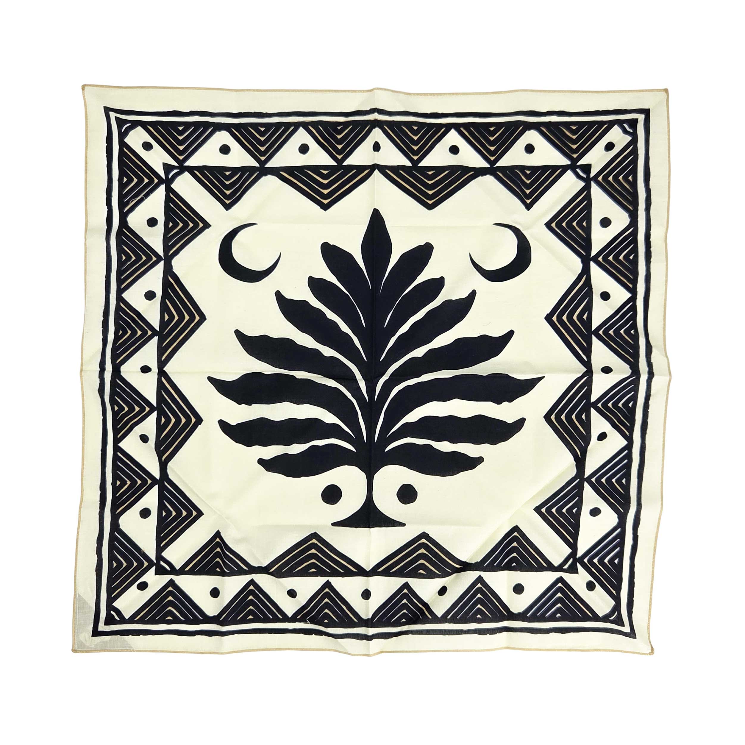Black and white square bandana with Southwest landscape design, lone branch motif, and sun-bleached desert-inspired palette.