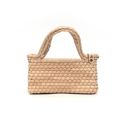 Woven handbag on a white background